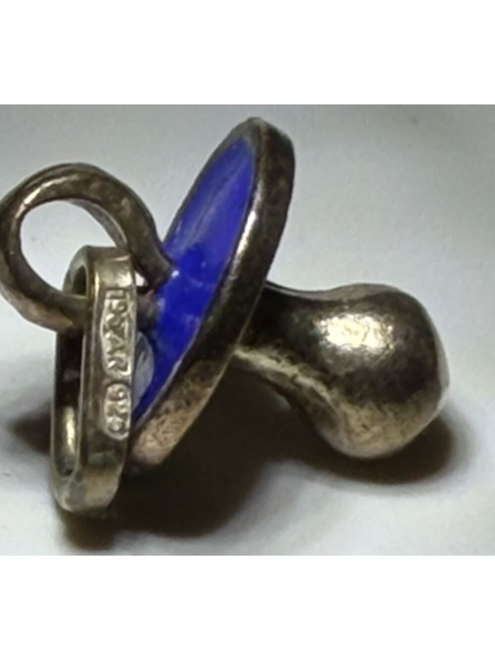 Vintage Sterling Silver Baby Pacifier Charm Blue Enamel New Baby Bracelet 925